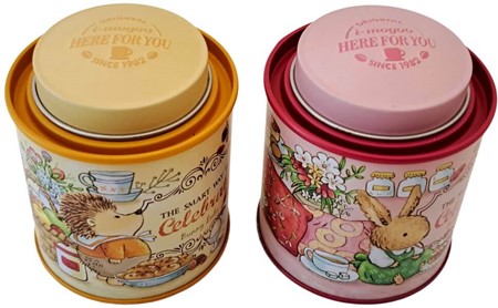 Et sæt med 2 metal små dåser i lyse pasteltoner med dobbelte lukning