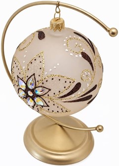 En julekugle glas i en mat brun med zirkoner og krystaller. Ø 10 cm