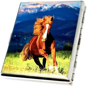 Smuk Hest i Galop på Metal Cigaretetui - Klassisk Design