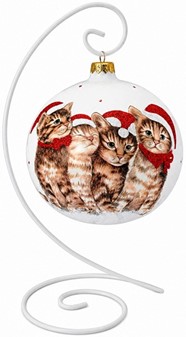KATTE JULEPYNT. Stor julekugler i hvid med fire katte. Ø 15 cm
