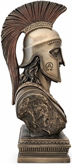 GAVE TIL BEDSTE VEN. Bronze buste af spartansk kriger i korinth hjelm
