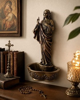 Enestående Jesus-figur med døbefont. Skønhed og hengivenhed på én gang