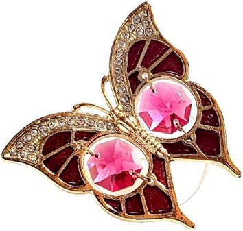 GOD VENINDEGAVE. Forgyldt sommerfugl med rød Swarovski krystaller