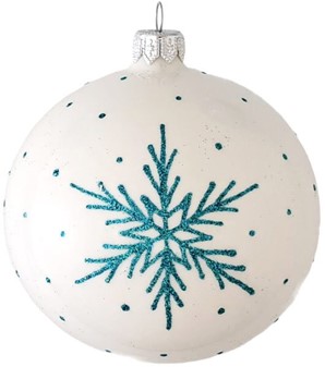 Hvid og blå glas julekugler fra Polen. Smukke mønstre, Ø 10 cm 6 stk