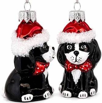 Julekugler figurer. Glas Cocker Spaniel i en kasket, sort. H: 8,20 cm