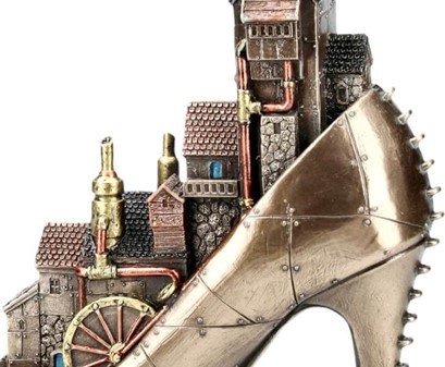 Steampunk sko-skulptur – Fantastisk by møder victoriansk maskineri