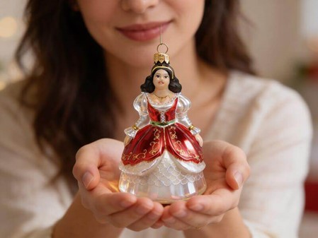 Unik julepynt. Flot glasfigur prinsesse at hænge på juletræet. 16 cm