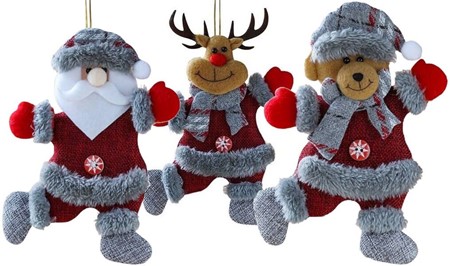 Juletræsophæng. Julemand, bamse og rensdyr i julekostumer. H: 17 cm