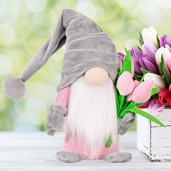 Sjove påskenisser. To plys søde dværge med tulipaner. 37 cm