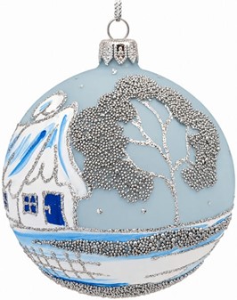 Lyseblå Ismat Julekugler i Glas. Sæt med vintermotiver. Ø 10 cm, 6 stk