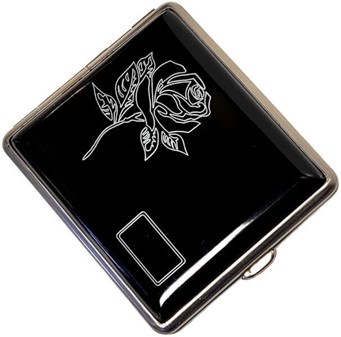 PERFEKTE GAVE TIL HENDE. Sort metal Vom Hofe cigaretetui med hvid rose