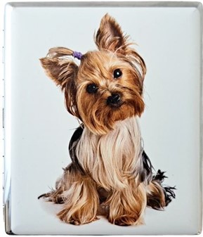 Cigaretetui metal til 20 cigaretter med Yorkshire Terrier-design