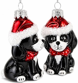 Julekugler figurer. Glas Cocker Spaniel i en kasket, sort. H: 8,20 cm