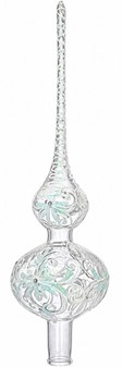 Top spir gennemsigtig med hvid dekoration. Juletræstop spir glas 35 cm