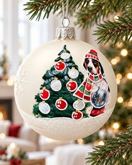 Pelsede Venner på Træet: Sjove Julekugler med Hund og Glæde! Ø 8 cm
