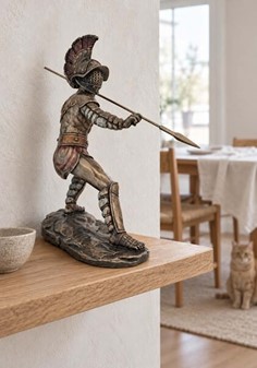 GLADIATOR FIGUR. en slave i kamp med spyd i arenaen det gamle Rom