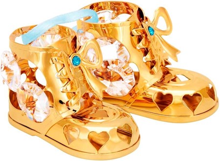 SMÅ GAVER TIL BABY. Guldbelagt drengesko med Swarovski krystaller