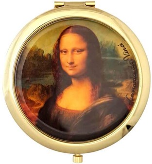 Smukke lille runde lommespejl med det ikoniske Mona Lisa billede