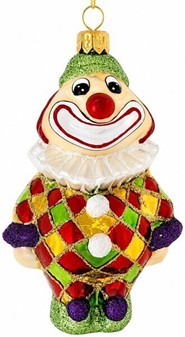Mundblæst julekugler figur. Stor håndmalede figur af sjov klovn. 13cm
