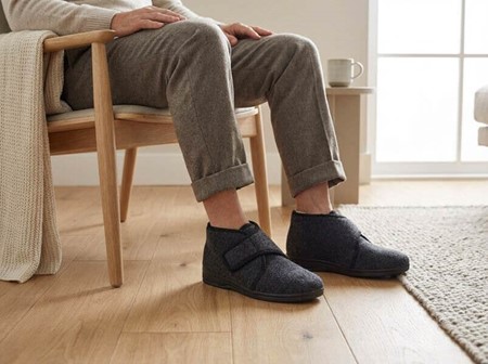 Filt Hjemmesko Herre. Med Velcro og gummisål - til unge og ældre mænd