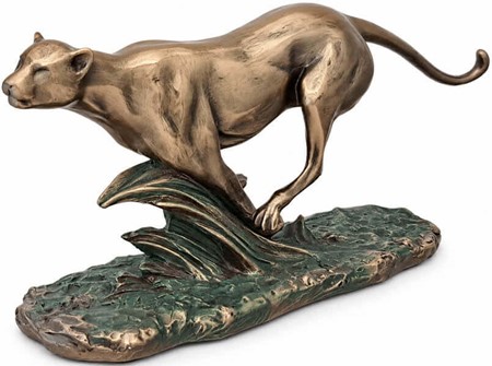 Bronze figur af gepard på flugt. Fænomenal pynt til hjemmet og kontor