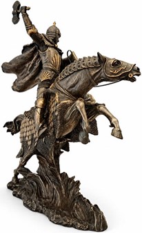Majestætisk bronzefigur af middelalder ridder på hest. Til stuepynt