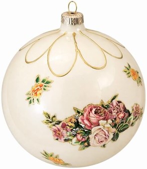 HVIDT JULEPYNT. Eksklusiv stor julekugle i mundblæst glas, Ø 15 cm