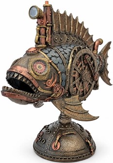 Unik Steampunk Dybhavsfisk med Mystisk Lys. Dekorationsfigur i bronze