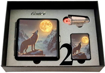 Eksklusivt Ulve Gavesæt. Cigaretetui og Lighter i Kunstnerisk Design
