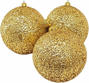 Billige, polske glas julekugler i gylden glitter. Ø 8 cm, 6 stk