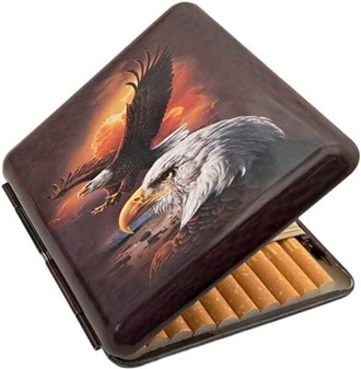 Majestætisk cigaret etui – ørne-design, metal, 20 stk kapacitet