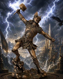 Thor Figur med Mjølner – Eksklusiv Statue til Det Moderne Hjem