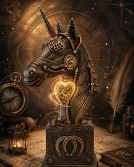 JULEGAVER ONLINE. Spektakulær figur af Steampunk hoved af enhjørning