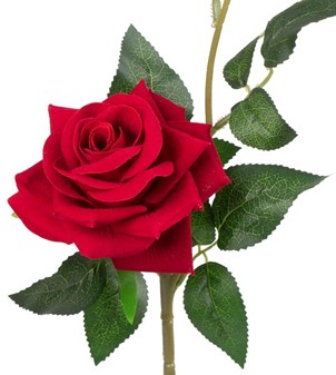 Billig, flot kunstige stilk med 2 fløjl rød roser. H: 55 cm, Ø: 9 cm