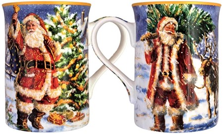JULEKRUS. 4 Porcelæn Krus med Julemanden til Din Jul
