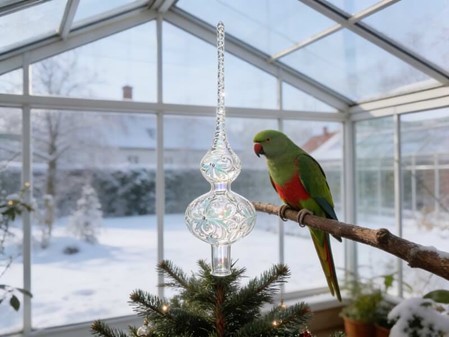Top spir gennemsigtig med hvid dekoration. Juletræstop spir glas 35 cm