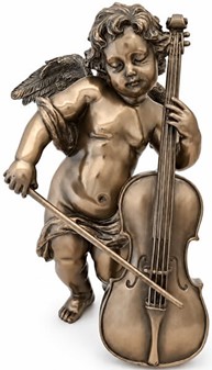BILLIGE JULEGAVER. Charmerende bronze pyntefigure af engel med cello