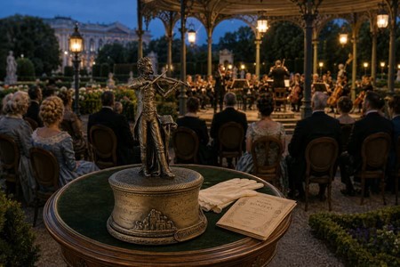 Tidsrejse til Wien. Elegant Johann Strauss Bronzefigur med Spilledåse