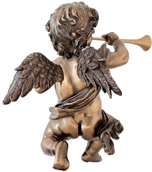 FIGURER PYNT. Smuk, dekorativ bronze figur af engel med trompet