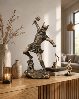 Thor Figur med Mjølner – Eksklusiv Statue til Det Moderne Hjem