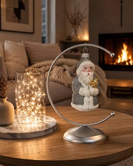 Sølv julemand glasfigur til juletræ, 10 cm | Elegant julepynt