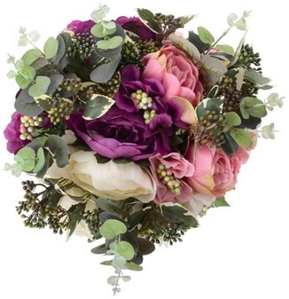 Kunstige hortensiaer og pæoner i en buket i 3 farver at vælge imellem