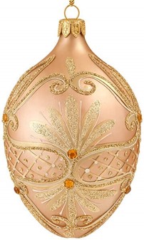 Guld glas æg med gule krystaller, pragtfuldt polsk julepynt. H: 13 cm