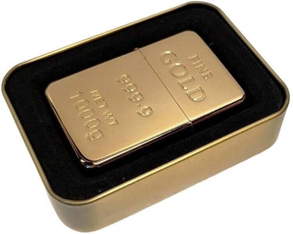 BENZIN LIGHTER. Eksklusiv Guldbarre Metal Lighter i en Gaveæske