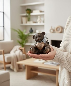 Smuk romantisk bamse figur i bronze – unik gave til hende