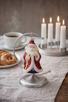 Polsk julepynt online. Glas figur af julemand i rød pels. H 11 cm