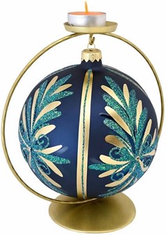 Julekugler store. Glas julepynt i mat marineblå med zirkoner. Ø 15 cm
