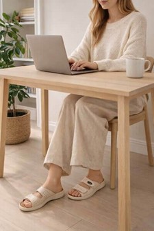 Ergonomiske beige sundhedssandaler dame med korksål og velcro