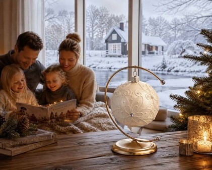 Julepynt butik. Polsk hvid julekugle med hvid dekoration. Ø 10 cm