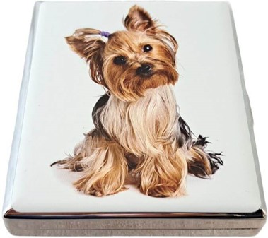 Cigaretetui metal til 20 cigaretter med Yorkshire Terrier-design